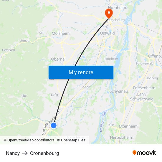 Nancy to Cronenbourg map