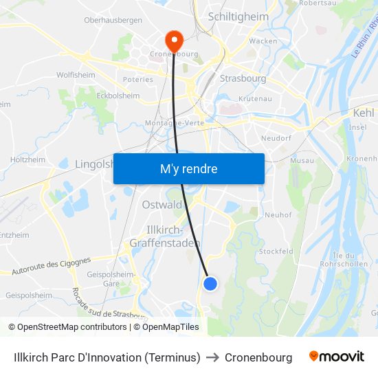 Illkirch Parc D'Innovation (Terminus) to Cronenbourg map