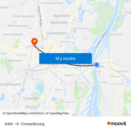 Kehl to Cronenbourg map