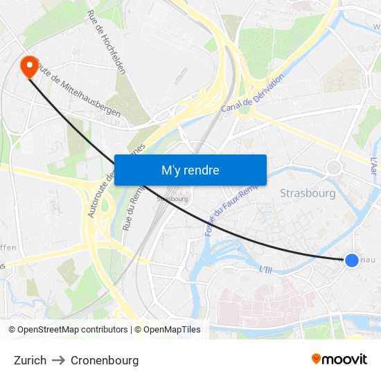 Zurich to Cronenbourg map