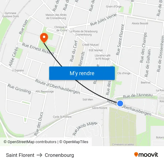 Saint Florent to Cronenbourg map