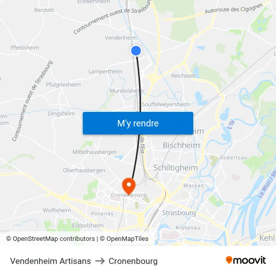 Vendenheim Artisans to Cronenbourg map