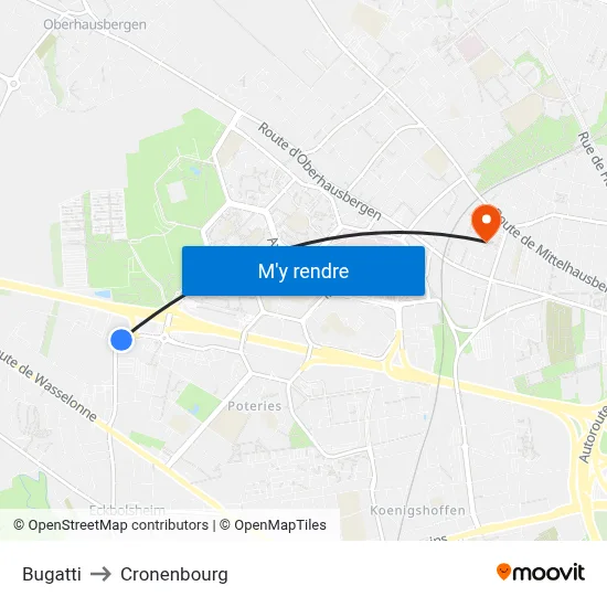 Bugatti to Cronenbourg map