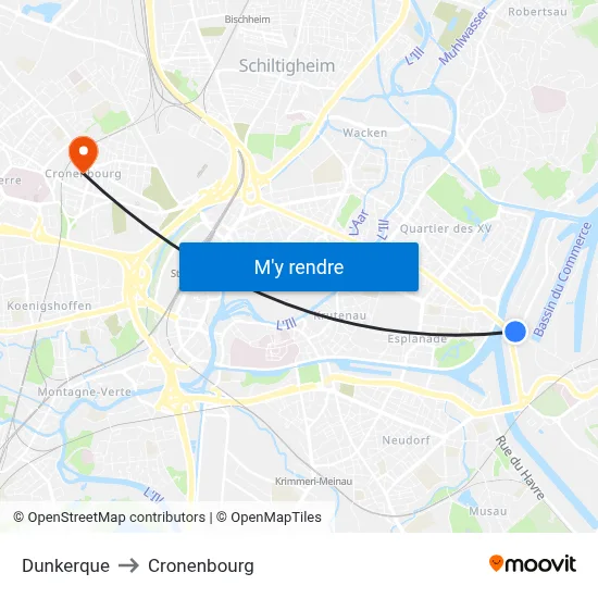 Dunkerque to Cronenbourg map