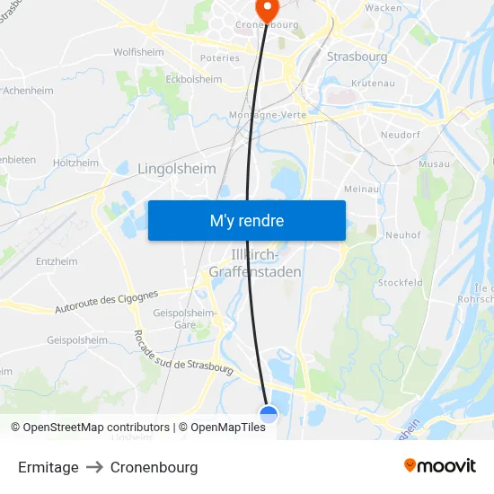 Ermitage to Cronenbourg map