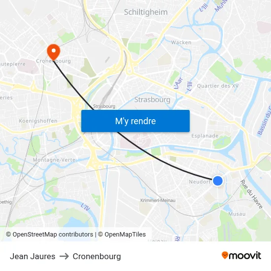 Jean Jaures to Cronenbourg map