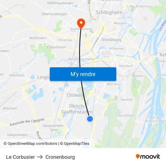 Le Corbusier to Cronenbourg map