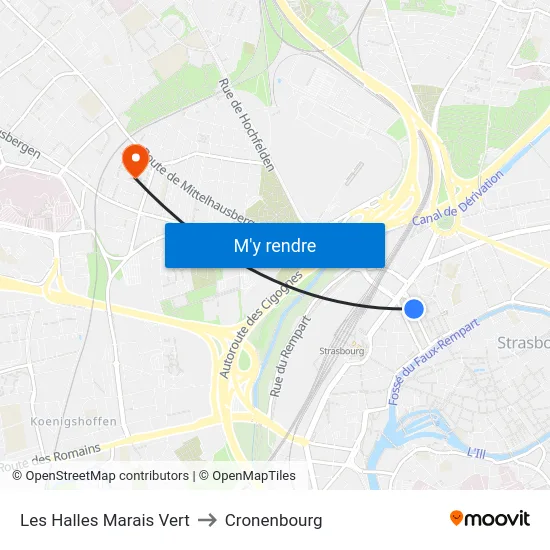 Les Halles Marais Vert to Cronenbourg map