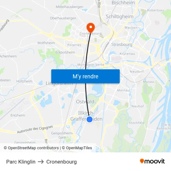 Parc Klinglin to Cronenbourg map
