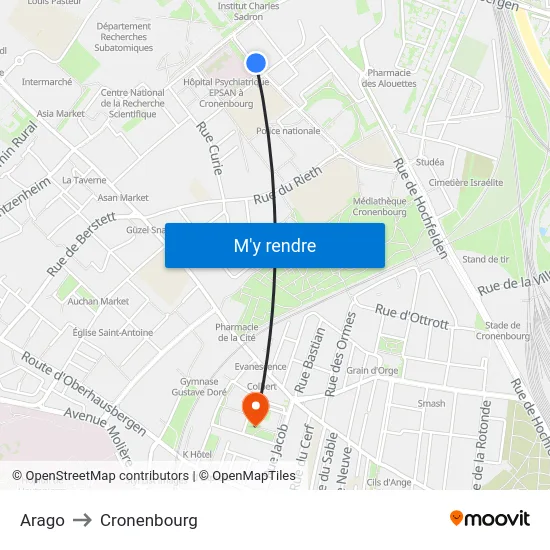 Arago to Cronenbourg map