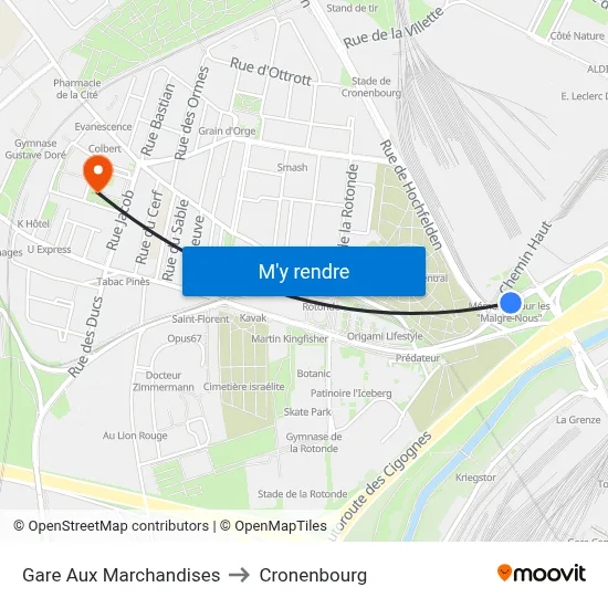 Gare Aux Marchandises to Cronenbourg map