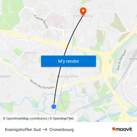Koenigshoffen Sud to Cronenbourg map