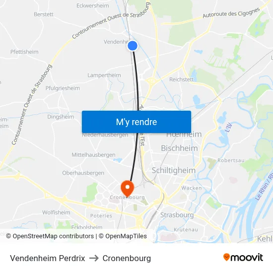 Vendenheim Perdrix to Cronenbourg map