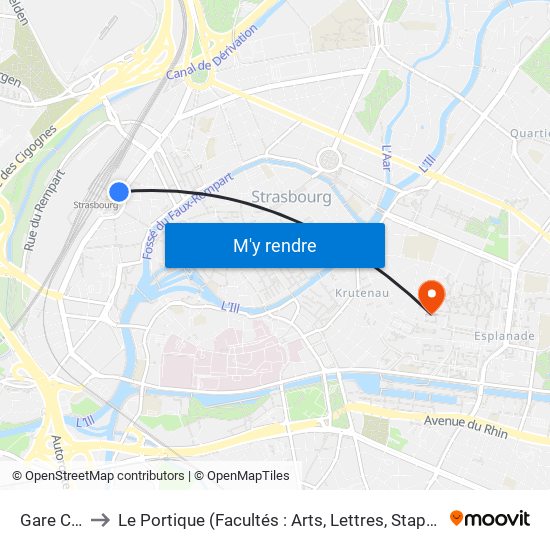 Gare Centrale to Le Portique (Facultés : Arts, Lettres, Staps Et Direction Du Numérique) map