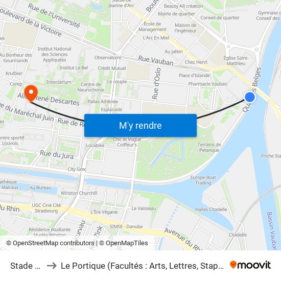 Stade Vauban to Le Portique (Facultés : Arts, Lettres, Staps Et Direction Du Numérique) map
