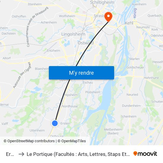 Erstein to Le Portique (Facultés : Arts, Lettres, Staps Et Direction Du Numérique) map