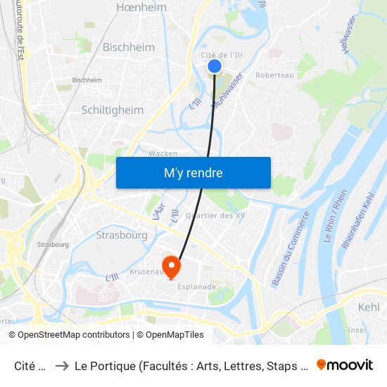 Cité De L'Ill to Le Portique (Facultés : Arts, Lettres, Staps Et Direction Du Numérique) map