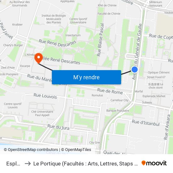 Esplanade to Le Portique (Facultés : Arts, Lettres, Staps Et Direction Du Numérique) map