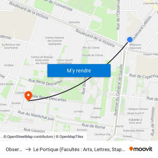Observatoire to Le Portique (Facultés : Arts, Lettres, Staps Et Direction Du Numérique) map