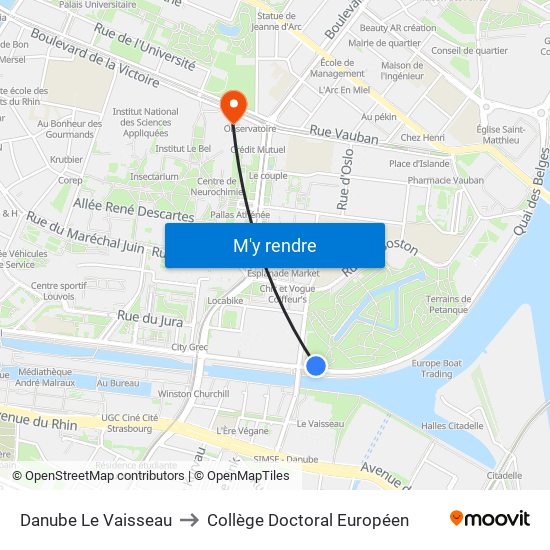 Danube Le Vaisseau to Collège Doctoral Européen map