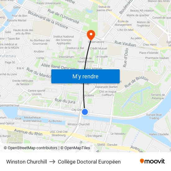 Winston Churchill to Collège Doctoral Européen map