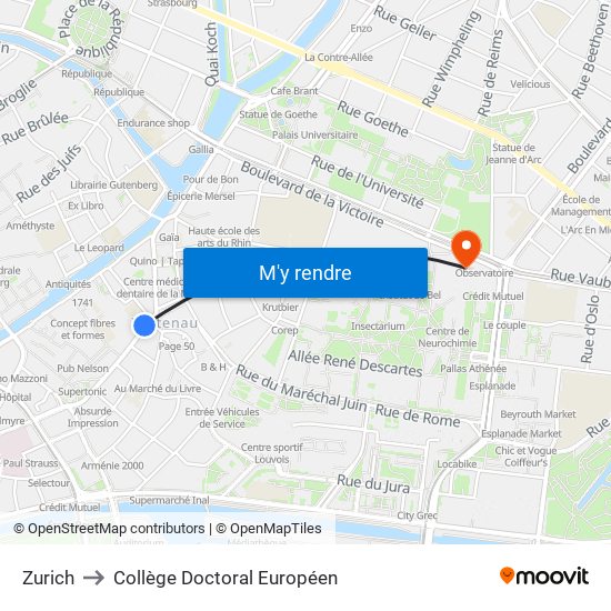 Zurich to Collège Doctoral Européen map