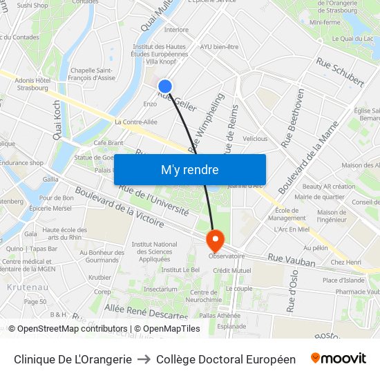 Clinique De L'Orangerie to Collège Doctoral Européen map