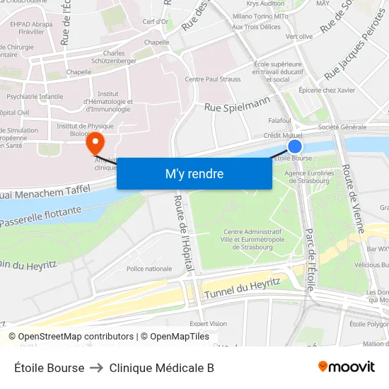 Étoile Bourse to Clinique Médicale B map