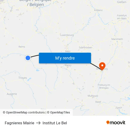 Fagnieres Mairie to Institut Le Bel map