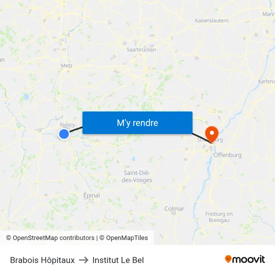 Brabois Hôpitaux to Institut Le Bel map