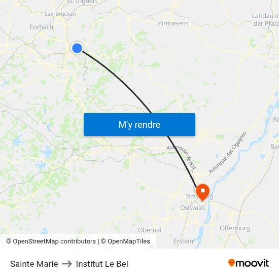 Sainte Marie to Institut Le Bel map