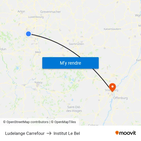 Ludelange Carrefour to Institut Le Bel map