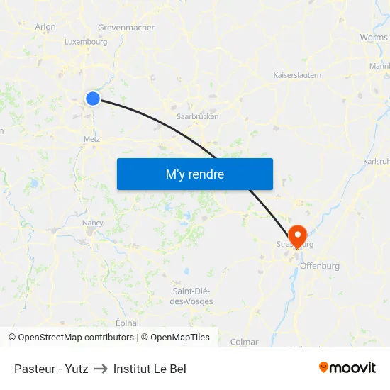 Pasteur - Yutz to Institut Le Bel map