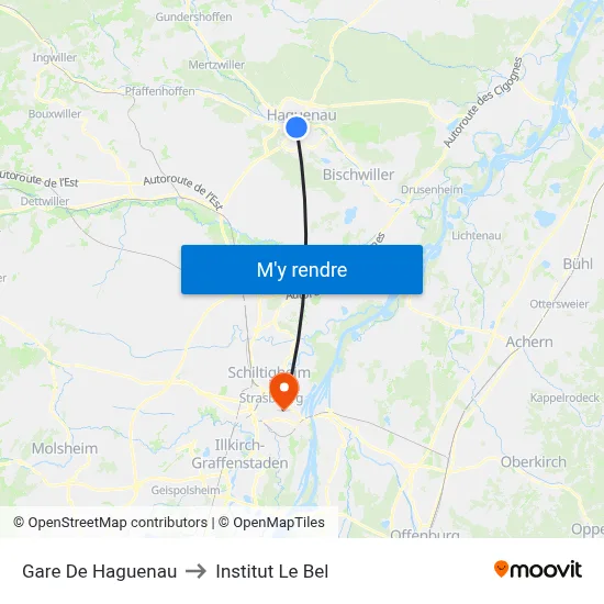 Gare De Haguenau to Institut Le Bel map