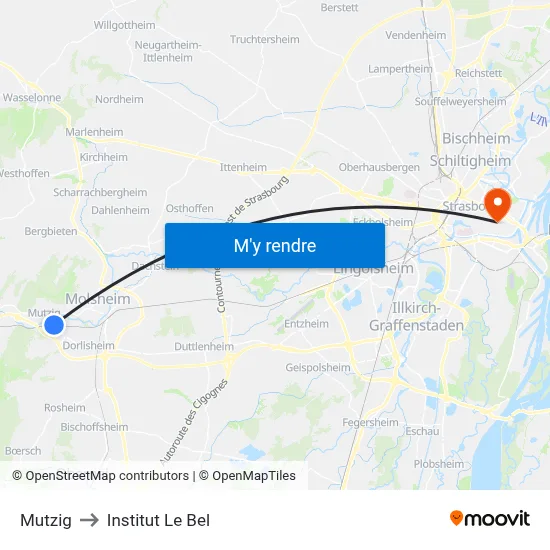 Mutzig to Institut Le Bel map