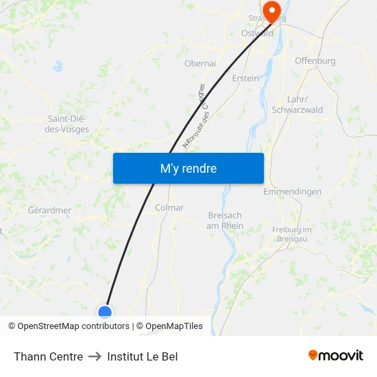 Thann Centre to Institut Le Bel map