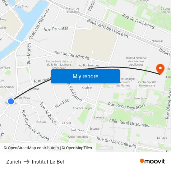 Zurich to Institut Le Bel map
