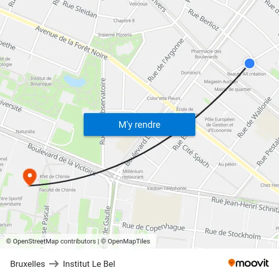 Bruxelles to Institut Le Bel map