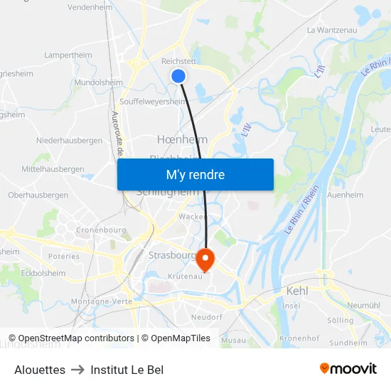 Alouettes to Institut Le Bel map