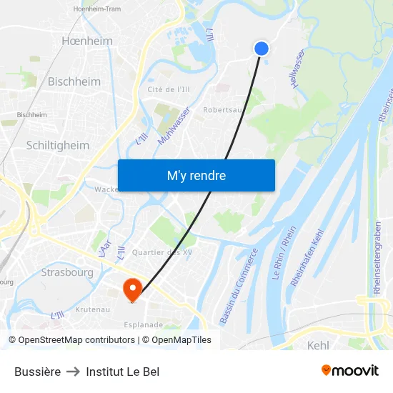 Bussière to Institut Le Bel map