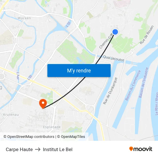 Carpe Haute to Institut Le Bel map