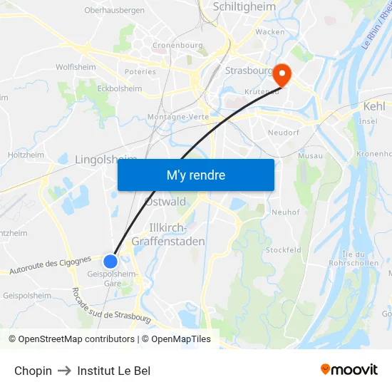 Chopin to Institut Le Bel map