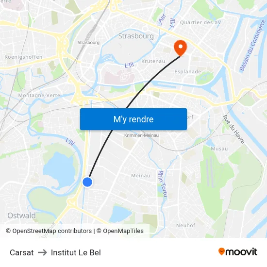 Carsat to Institut Le Bel map