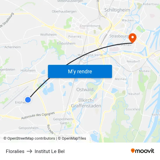 Floralies to Institut Le Bel map