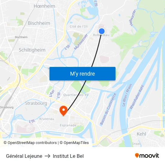 Général Lejeune to Institut Le Bel map