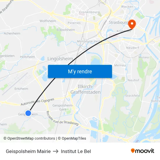 Geispolsheim Mairie to Institut Le Bel map