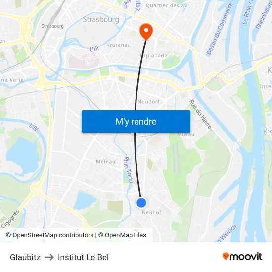 Glaubitz to Institut Le Bel map
