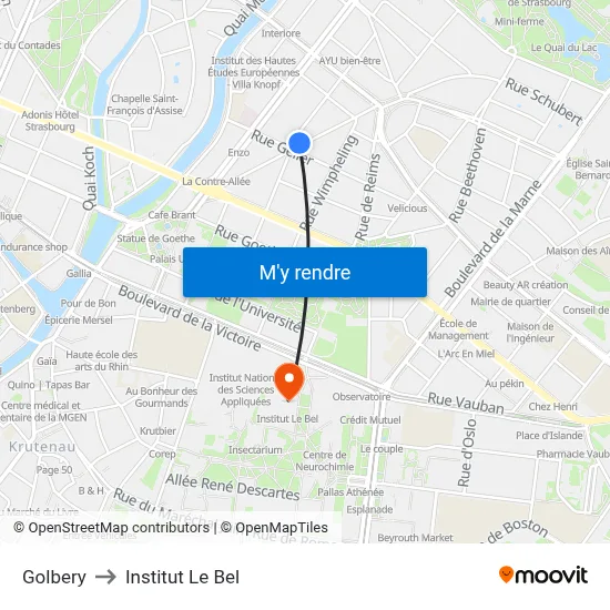 Golbery to Institut Le Bel map