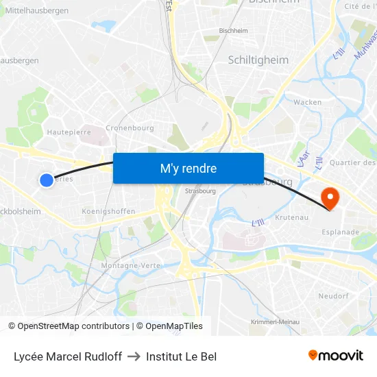 Lycée Marcel Rudloff to Institut Le Bel map