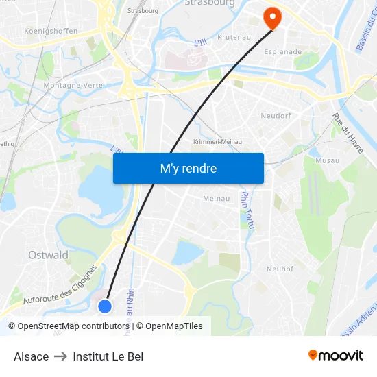 Alsace to Institut Le Bel map